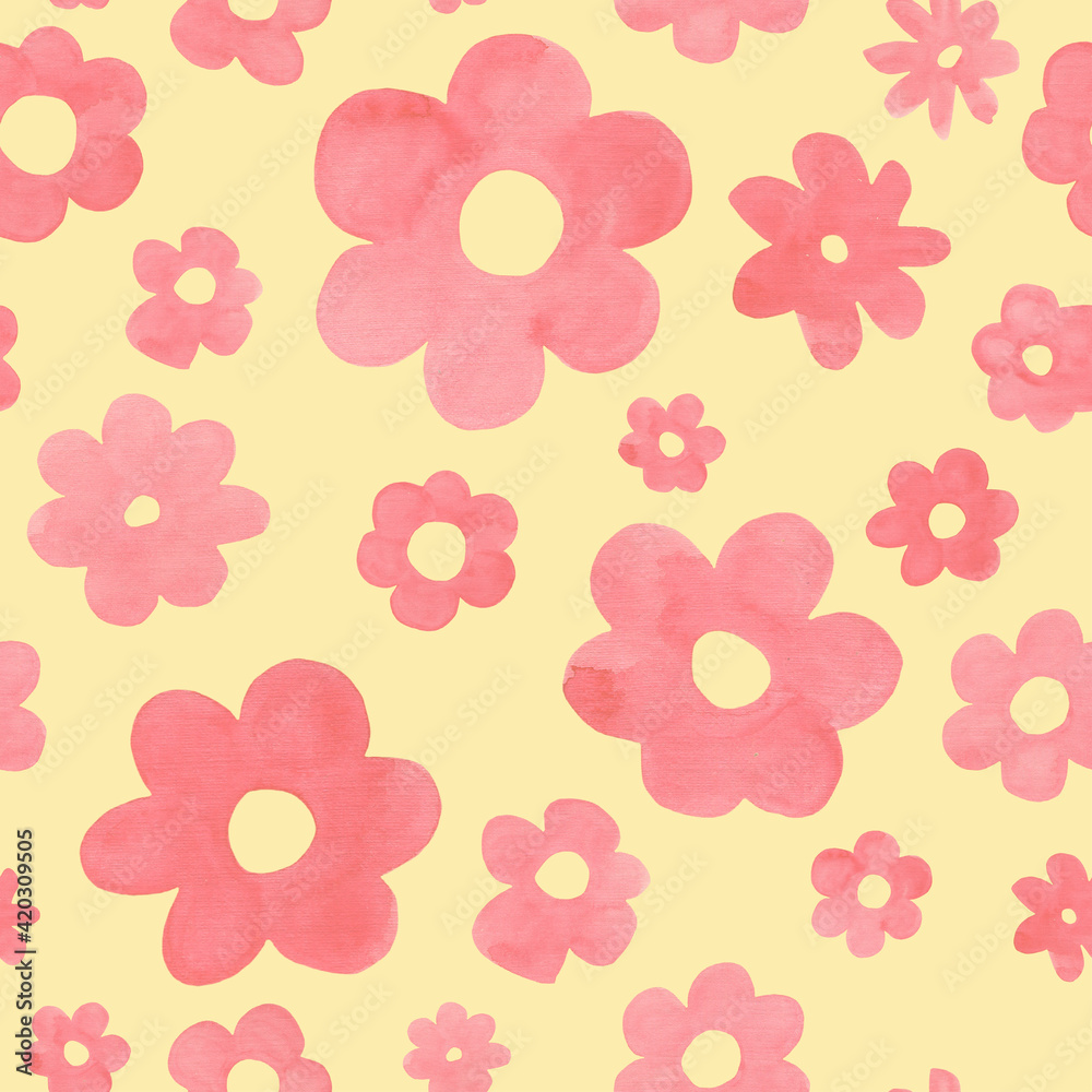 seamless pattern with red watercolor flowers