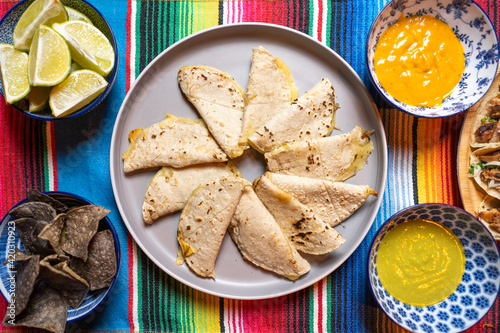 quesadillas menu in a mexican restaurant