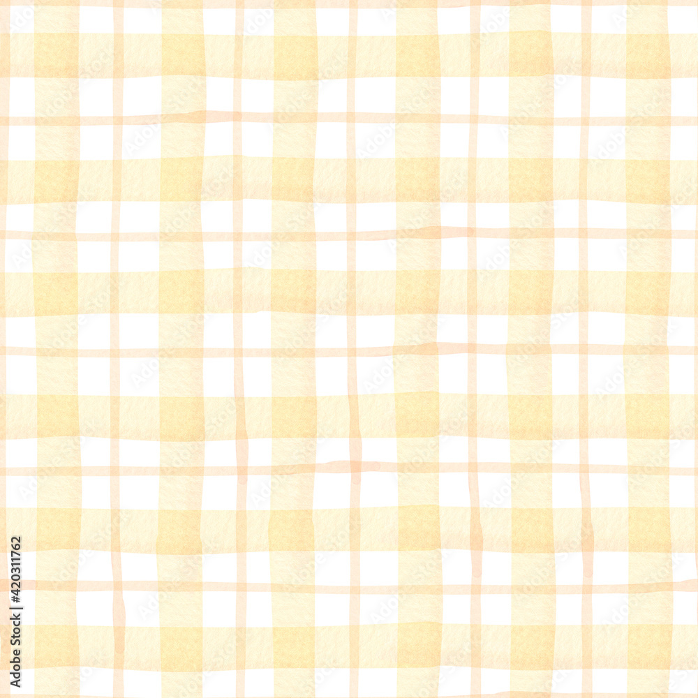 Yellow tartan seamless pattern. Watercolor plaid background