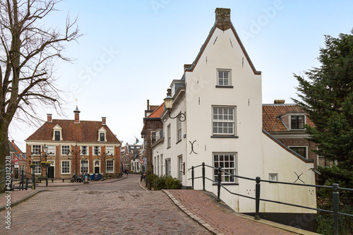 Street in the old medieval center of the Dutch medium-sized historic city of Amersfoort.