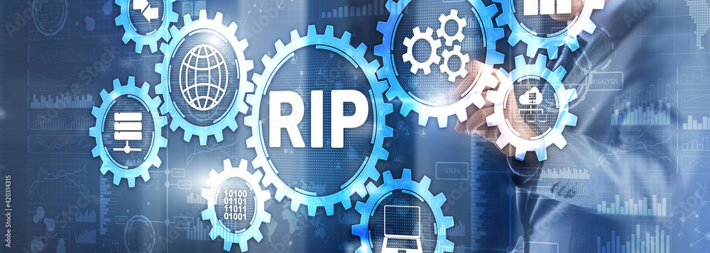 RIP. Businessman pressing virtual screen Routing Information Protocol. Technology networks cocept RIP. Businessman pressing virtual screen Routing Information Protocol. Technology networks cocept