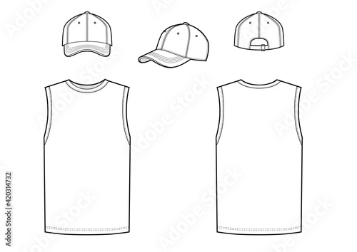 Sport sleeveless shirt and baseball cap isolated set vector