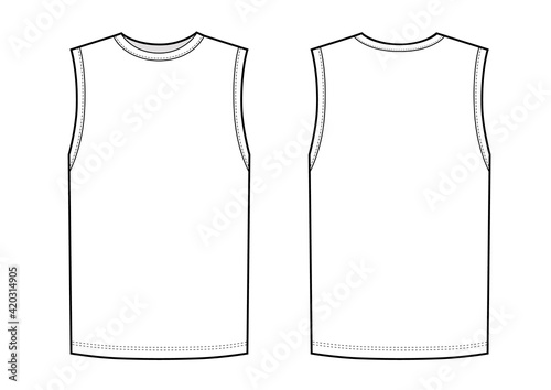 White tank top in front and back views. Isolated sleeveless male sport shirt. photo