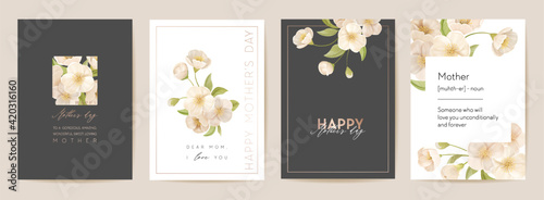 Mother day floral spring postcard. Greeting realistic sakura cherry flowers template, modern bouquet flower