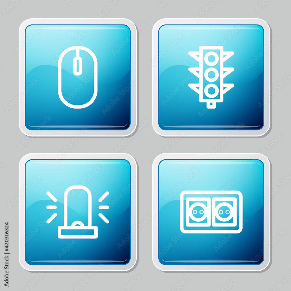 Set line Computer mouse, Traffic light, Flasher siren and Electrical outlet icon. Vector Set line Computer mouse, Traffic light, Flasher siren and Electrical outlet icon. Vector