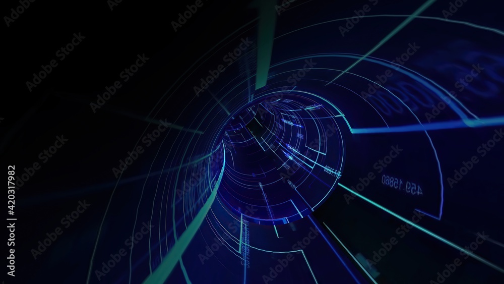 Naklejka premium Travel through virtual digital hi-tech tunnel 3d illustration