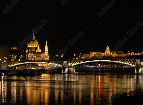 Hungary, night city Budapest, parliament on the background of the night city
