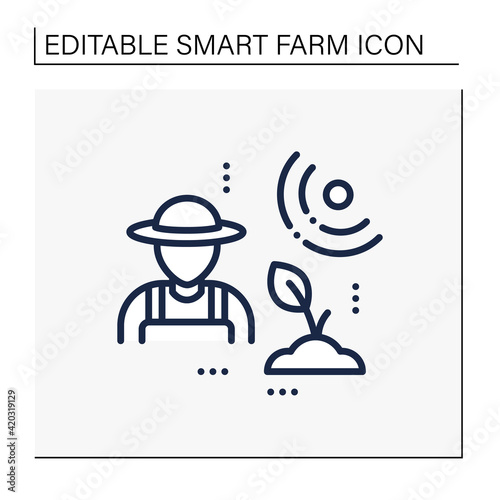 Agronomist line icon. Producing food, creating healthier food, managing the environmental impact of agriculture. Successful farming concept. Isolated vector illustration. Editable stroke