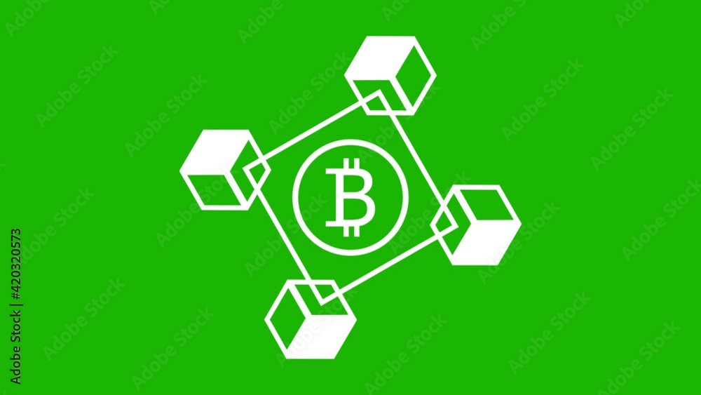Bitcoin blockchain cryptocurrency digital encryption, digital money exchange. Digital money icon and data exchange scheme on green chromakey background. Bitcoin blockchain cryptocurrency digital encryption, digital money exchange. Digital money icon and data exchange scheme on green chromakey background.