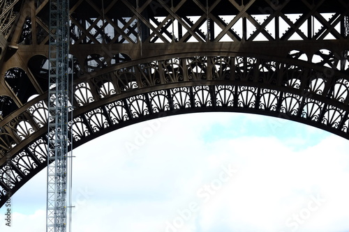 A close-up on the arch of the Eiffel tower. the 14th march 2021, Paris.