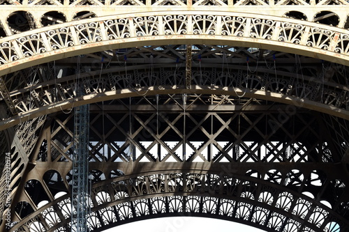 A close-up on the arch of the Eiffel tower. the 14th march 2021, Paris. © Yann Vernerie