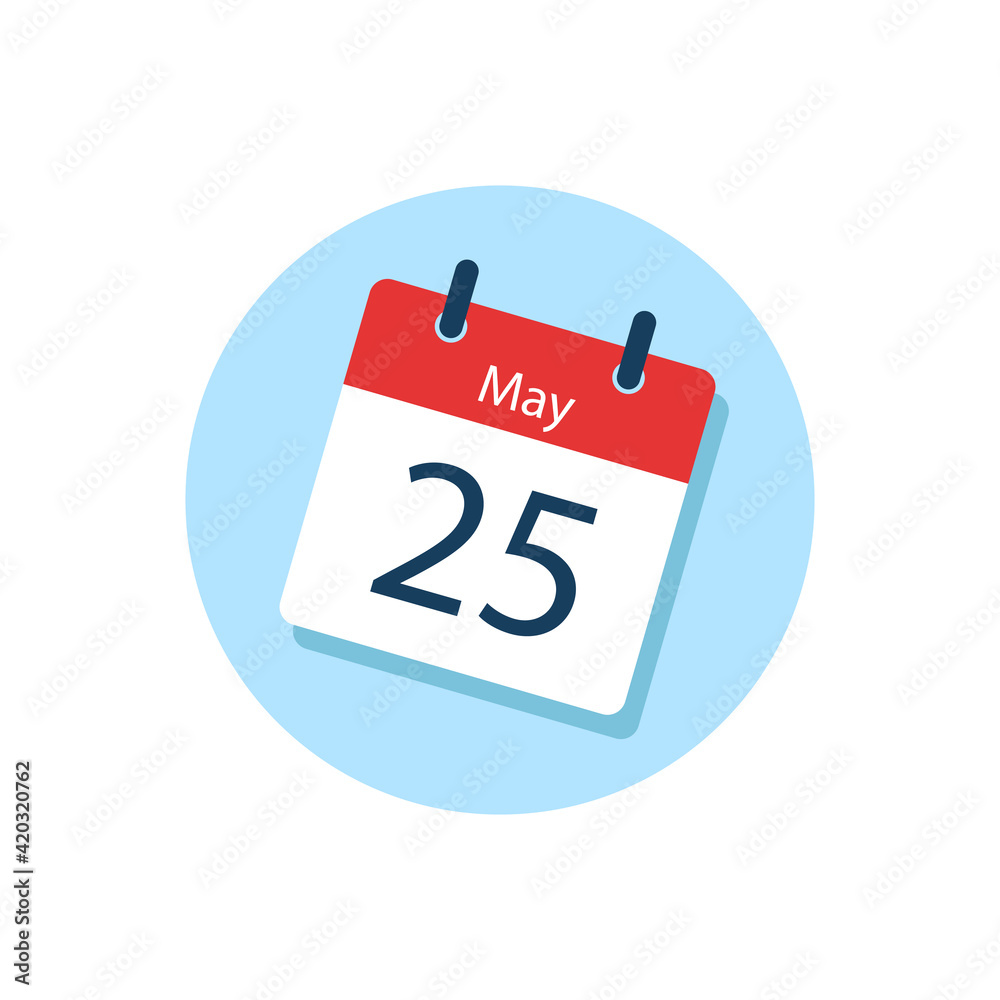 White daily calendar Icon May in a Flat Design style. Easy to edit Isolated vector Illustration. White daily calendar Icon May in a Flat Design style. Easy to edit Isolated vector Illustration.