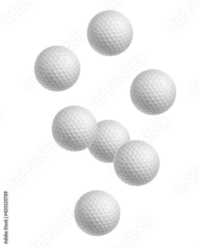 Falling Golf ball isolated on white background, full depth of field, clipping path