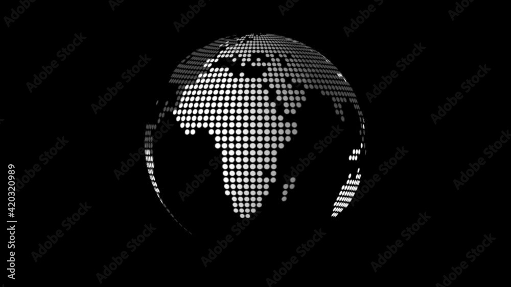 The digital globe is spinning. Looping animation of an abstract rotating planet Earth in cyberspace. 