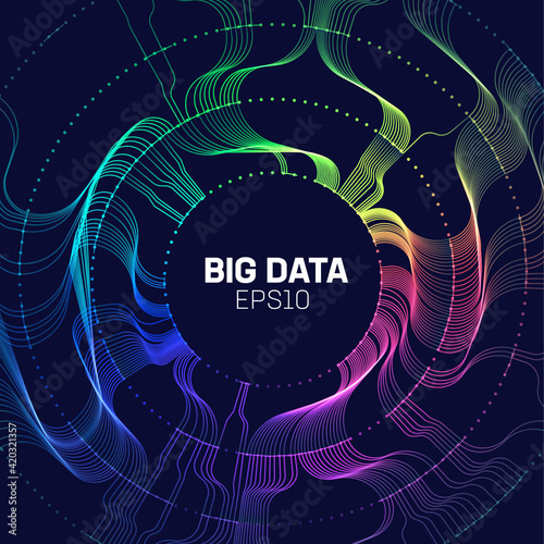 Big data analytics background. Bigdata circle sorting. Big data flow lines abstract vector backgoround. Stream analytics