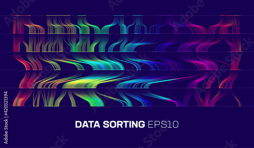 Data sorting cascade background. Blockchain stream. Big data analysis vector background. Geometric vector bigdata analytics technology.