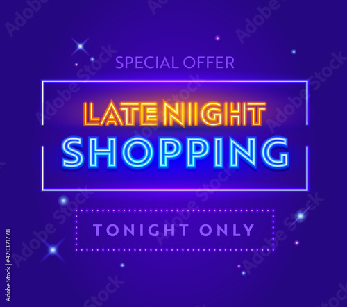 Late Night Sale  Special Offer Advertising Banner with Typography on Blue Background with Stars. Design for Discount