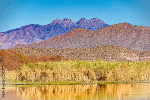 The Salt River and the mountains beyond near Phoenix, Arizona