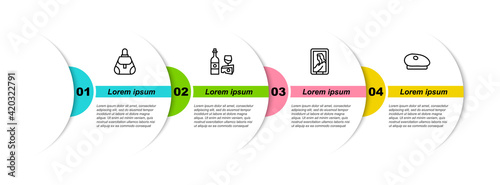 Set line Handbag, Wine bottle with cheese, Portrait museum and French beret. Business infographic template. Vector