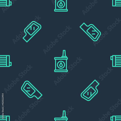 Set line Canister for motor oil, Car mirror and radiator cooling system on seamless pattern. Vector