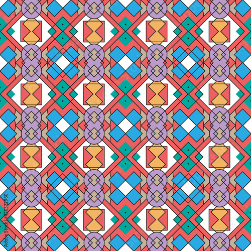 Seamless pattern with multicolor geometric ornament in African style

