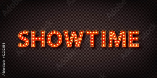 Vector realistic isolated retro marquee text with electric light lamps of Showtime for invitation on the transparent background. Concept of vintage decoration.