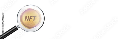 Vector realistic isolated NFT poster on the white background. Concept of non-fungible token and cryptocurrency.