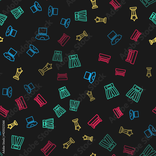 Set line T-shirt with fight club MMA, Boxing short, Award cup and ring on seamless pattern. Vector