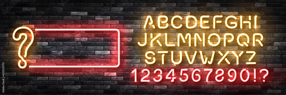 Vector set of realistic isolated neon sign of Quiz frame with easy to change color font alphabet logo for template decoration and covering on the wall background. Concept of trivia night and quiz.