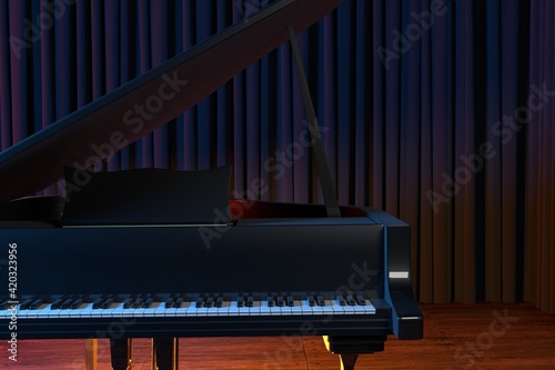 Grand Piano on the stage of concert hall or small jazz club