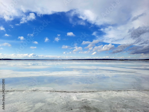 View of the lake with melted ice