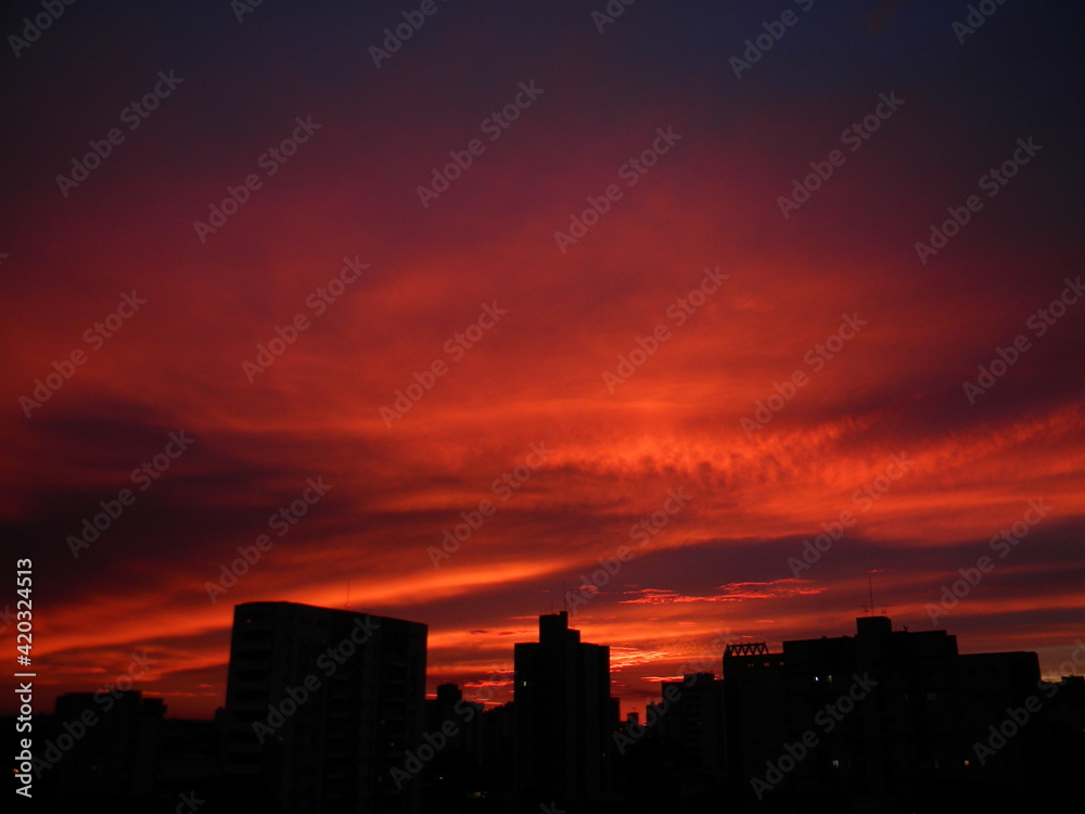 red sunset over the city