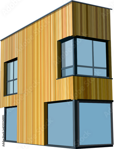 Vector wooden building with big windows.