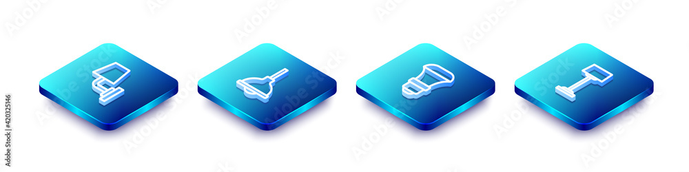 Set Isometric line Wall lamp or sconce, Lamp hanging, LED light bulb and Floor icon. Vector Set Isometric line Wall lamp or sconce, Lamp hanging, LED light bulb and Floor icon. Vector