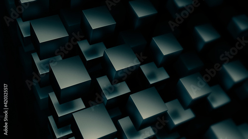 Abstract fly squares shapes background. Virtual Technology Background. 3D Big Data Digital squares. Abstract 3d render  rotating cubes  geometric background  Technological and connection background