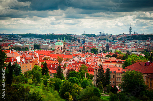 A bird's eye view of the center of Prague