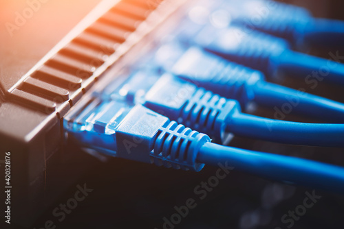 Router Wi-Fi close up. Fast internet modem device.