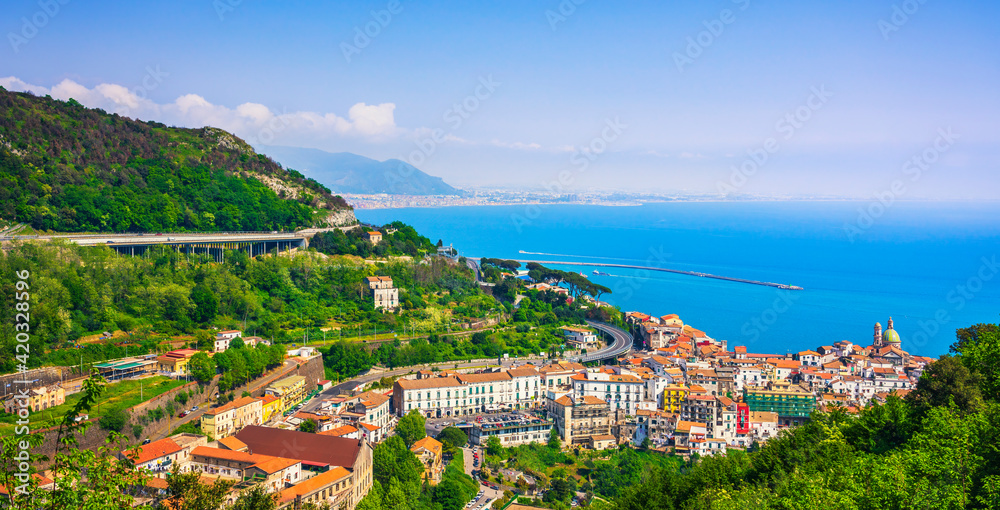 Vietri sul Mare town in Amalfi coast, panoramic view. Salerno Italy