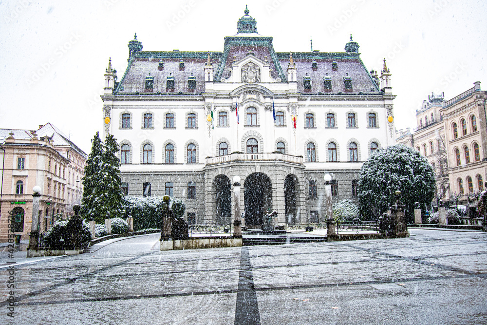 University of Ljubljana during snowfall, Central Slovenia Region