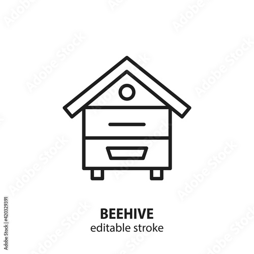Beehive vector flat line icon. Editable stroke.