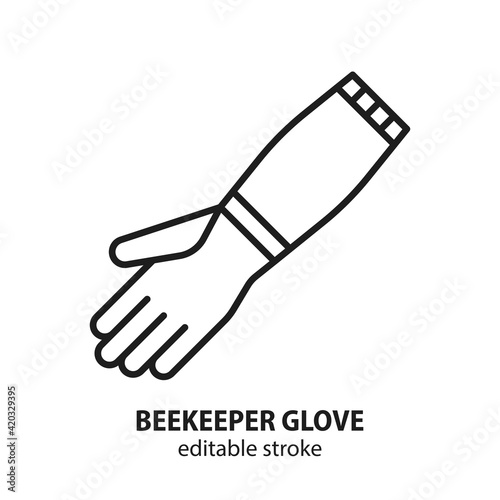 Beekeeper glove line icon. Beekeeping vector concept. Editable stroke.