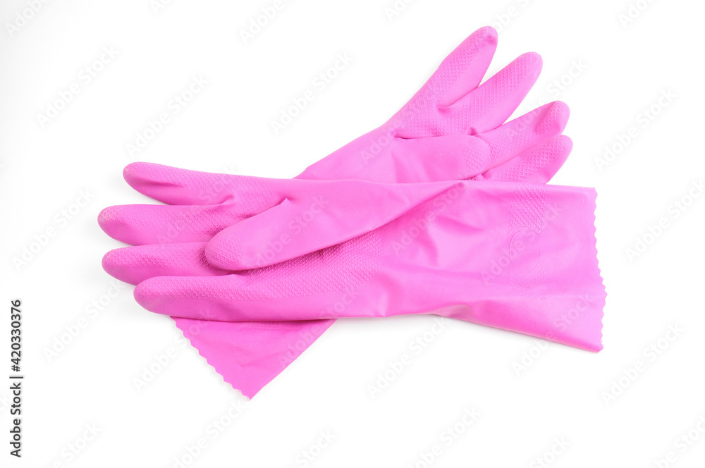 Rubber gloves for protecting hands during technical work on a white background Rubber gloves for protecting hands during technical work on a white background