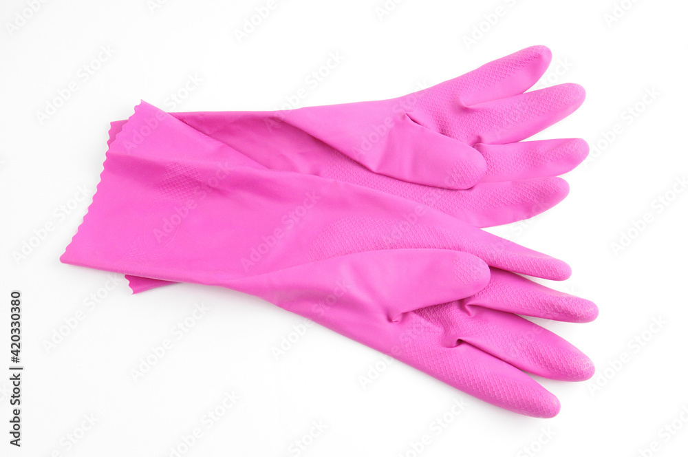 Rubber gloves for protecting hands during technical work on a white background Rubber gloves for protecting hands during technical work on a white background