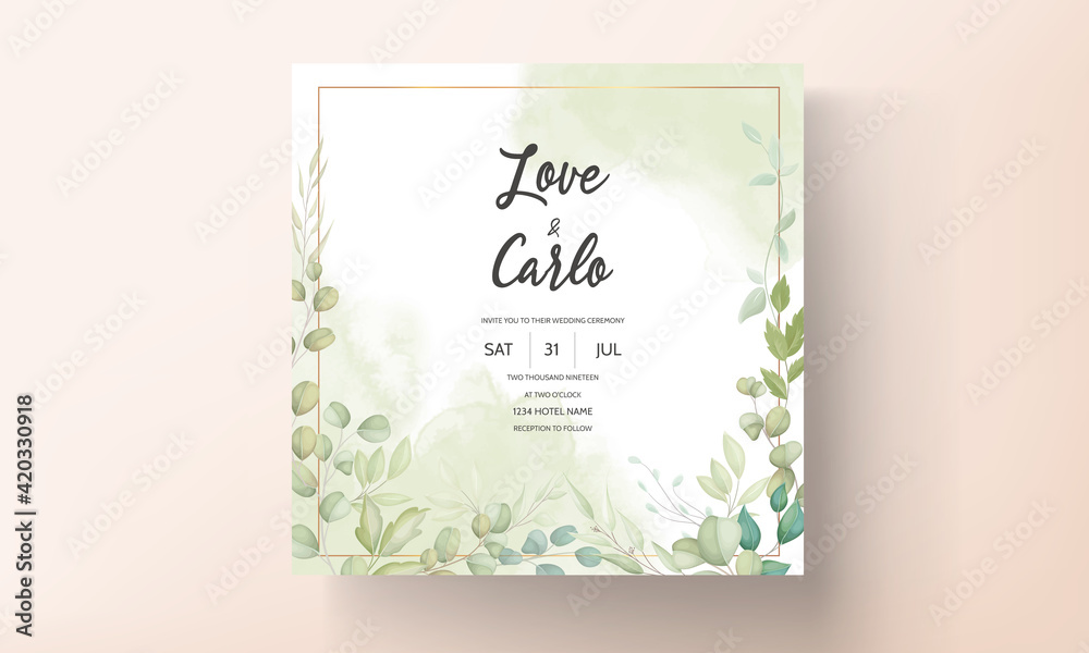 Beautiful wedding card with decorative leaf design