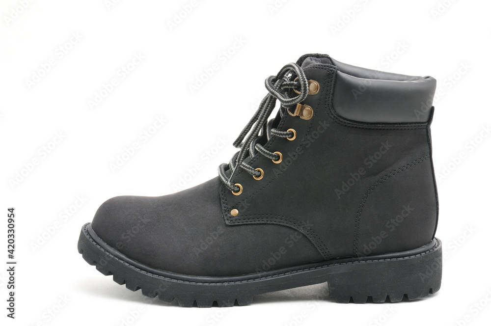 Suede boots with thick soles on a white background Suede boots with thick soles on a white background