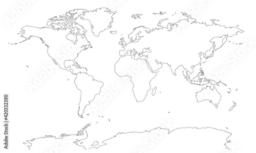 Freehand world map sketch on white background