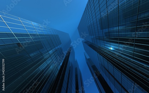 modern high-rise buildings against the sky. 3d illustration on the theme of business success and technology