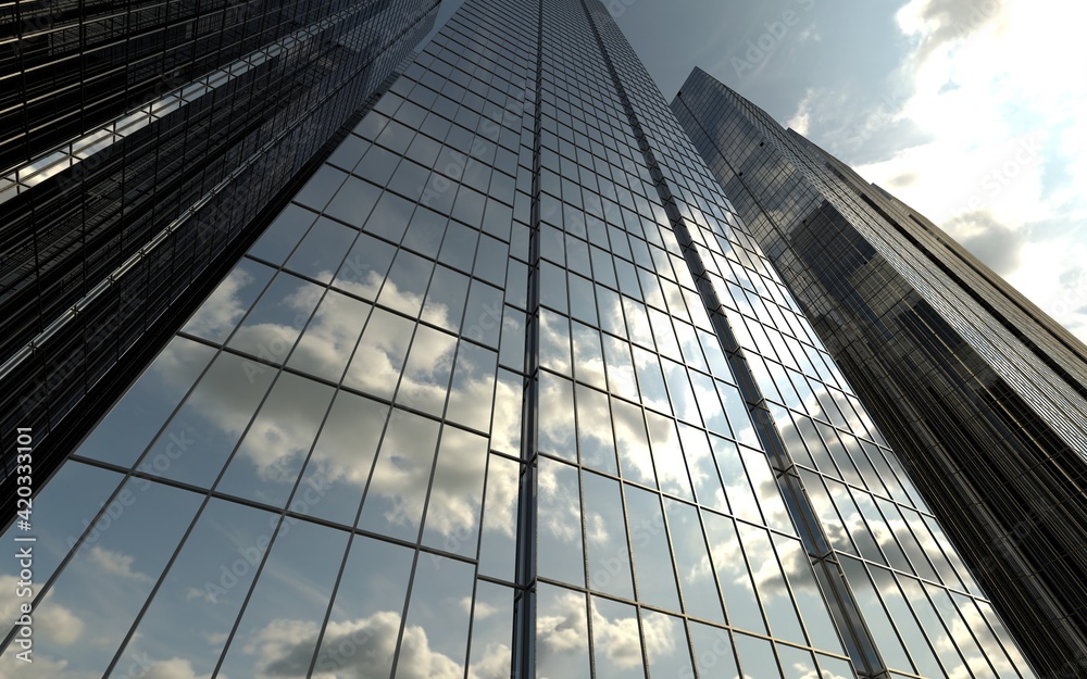 modern high-rise buildings against the sky. 3d illustration on the theme of business success and technology modern high-rise buildings against the sky. 3d illustration on the theme of business success and technology