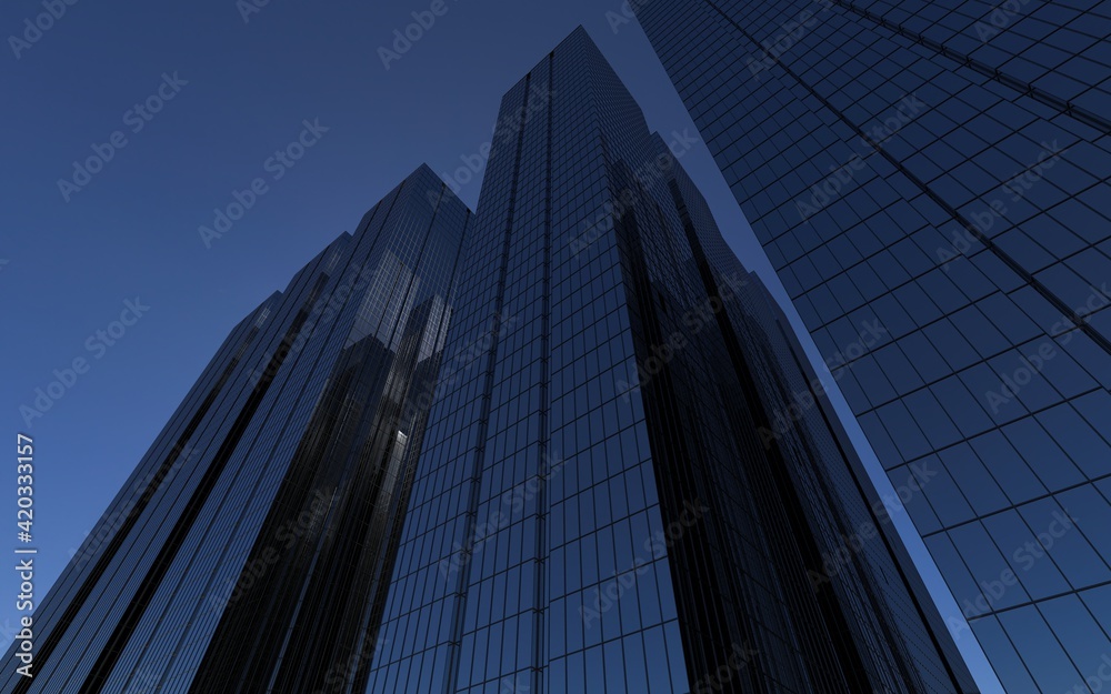 modern high-rise buildings against the sky. 3d illustration on the theme of business success and technology