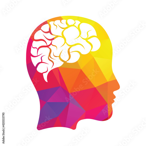 Head with brain vector illustration design. woman head and brain vector icon. Mind concept.